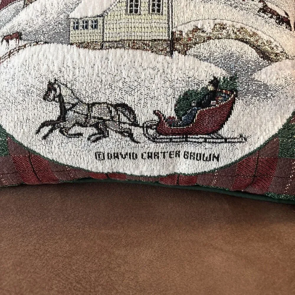 Gurvic Carter Brown Winter Tapestry Throw Pillow Horse Sleigh Snow Scene 16”